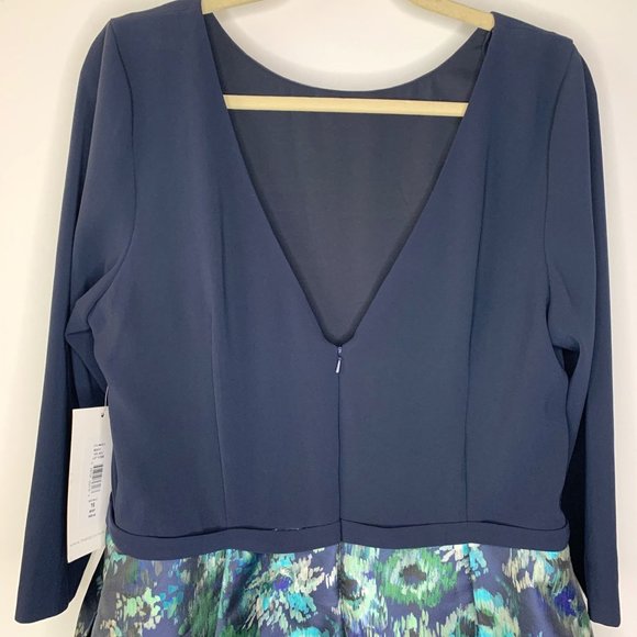 NWT THEIA COUTURE Blue Floral Silk Tea Length Gown Sz 16 - Picture 4 of 11